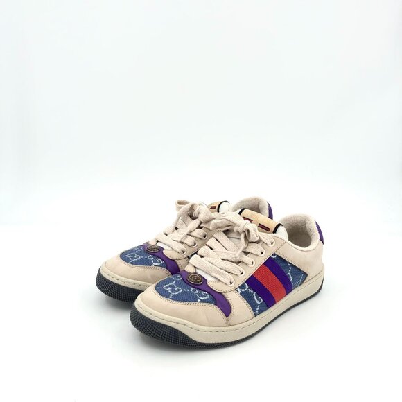 Gucci Screener Patchwork GG Logo Casual Sneakers 36 Purple Red Beige Leather & C - Picture 2 of 9